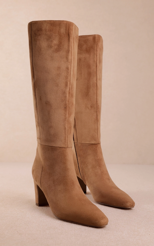 Knee High Suede Boot in Tan