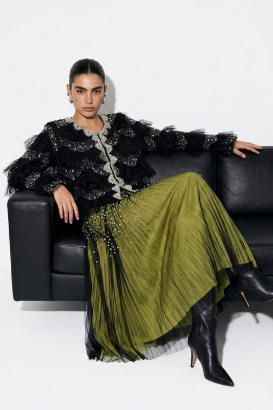 Beulah Embellished Tiered Jacket in Black PREORDER