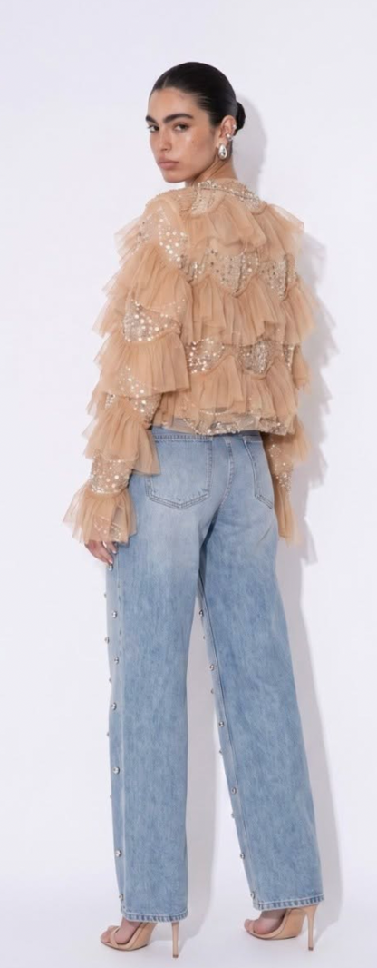 Beulah Embellished Tiered Jacket in Tan PREORDER