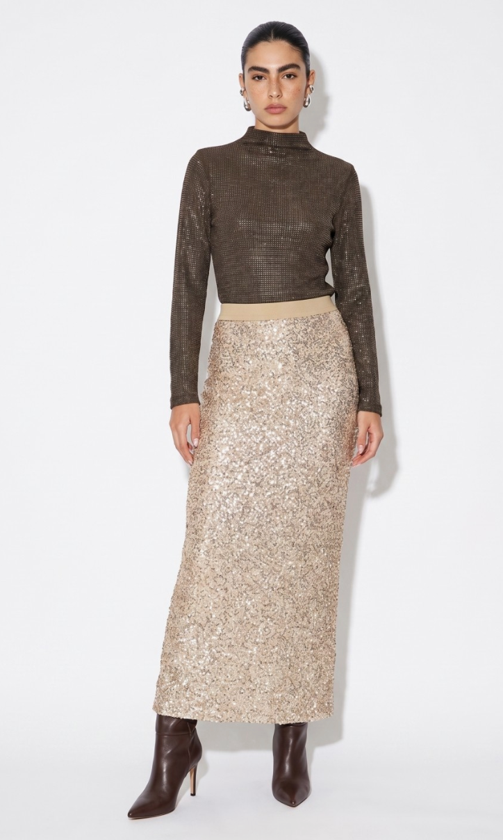 Beulah Rhinestone Embellished Top in Brown PREORDER