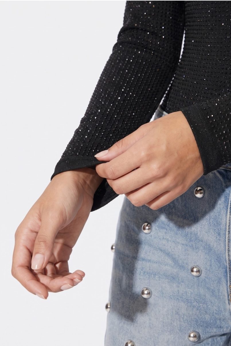 Beulah Rhinestone Embellished Top in Black PREORDER