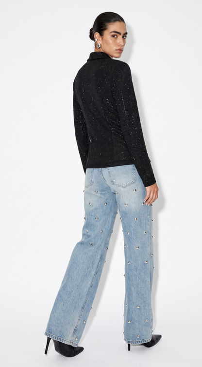 Beulah Rhinestone Embellished Top in Black PREORDER