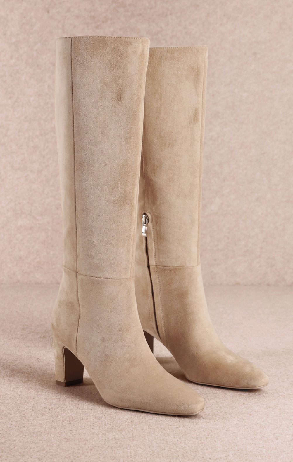 Knee High Suede Boot in Light Taupe