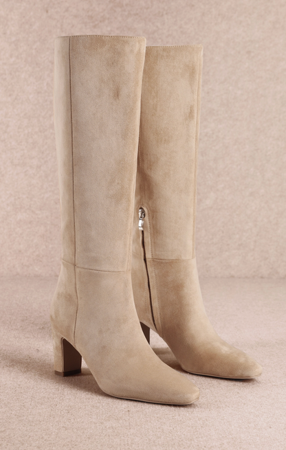 Knee High Suede Boot in Light Taupe
