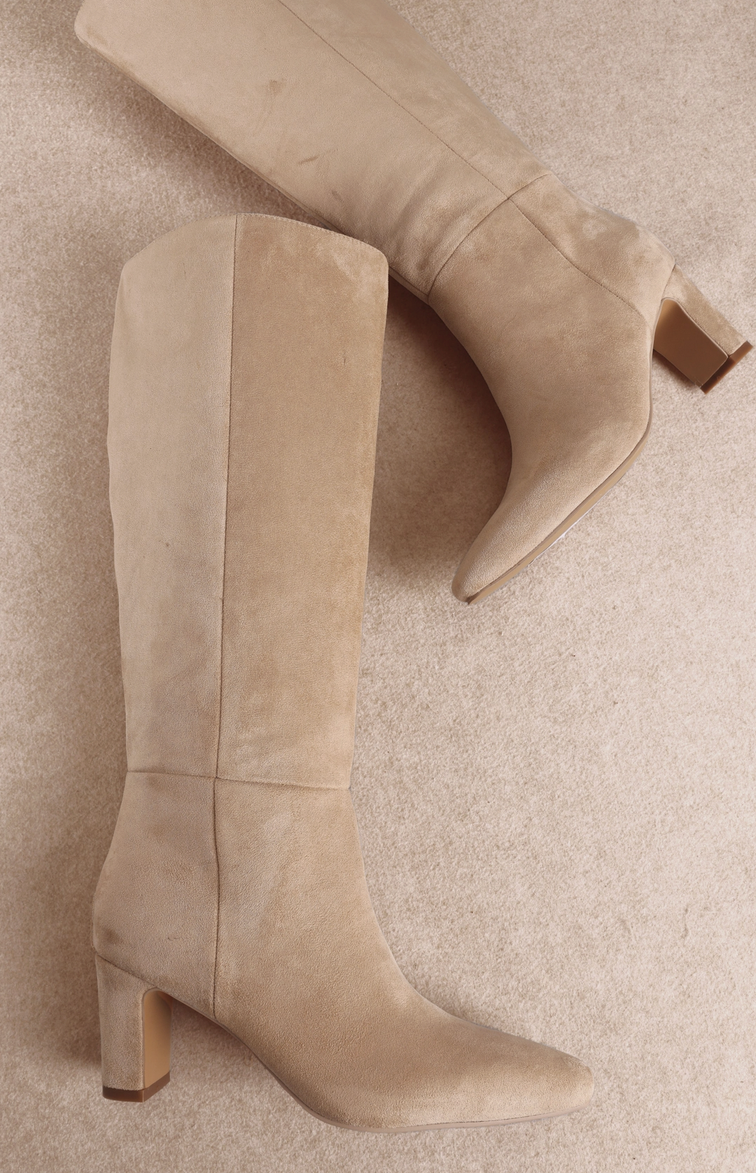 Knee High Suede Boot in Light Taupe