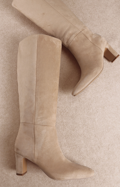 Knee High Suede Boot in Light Taupe