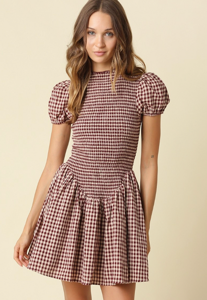 Jain Plaid Smocked Mini Dress