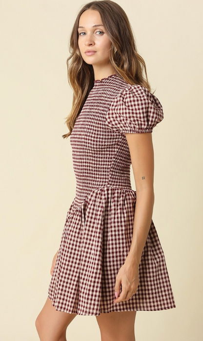 Jain Plaid Smocked Mini Dress