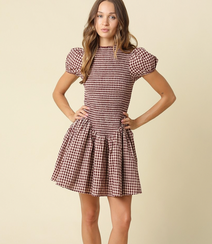 Jain Plaid Smocked Mini Dress