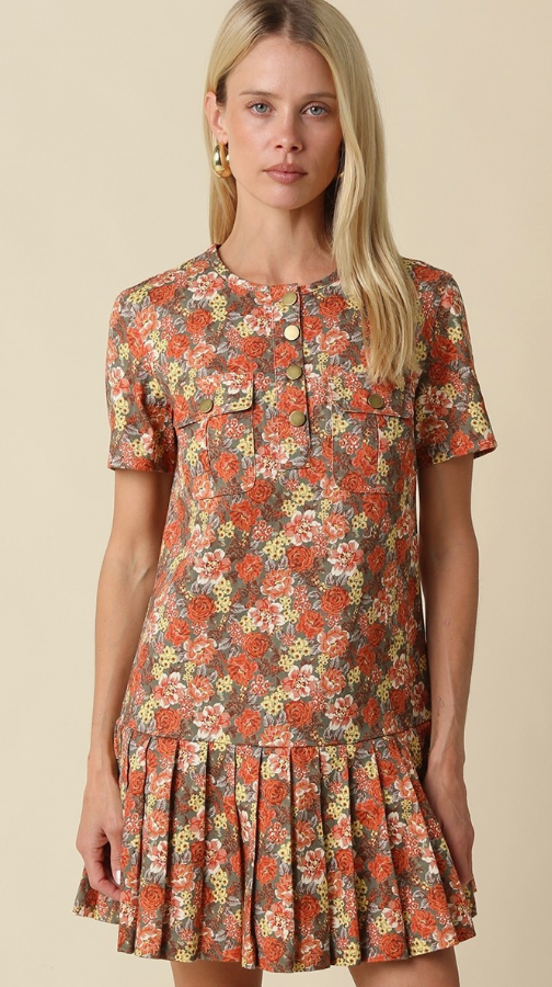 Autumn Floral Drop Waist Dress