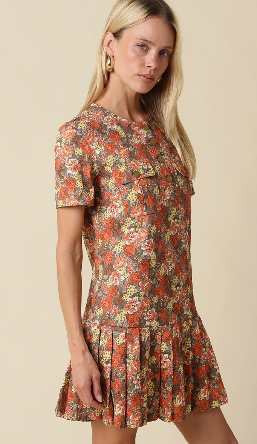 Autumn Floral Drop Waist Dress