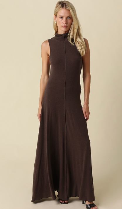 Hazel Mock Neck Dress in Brown