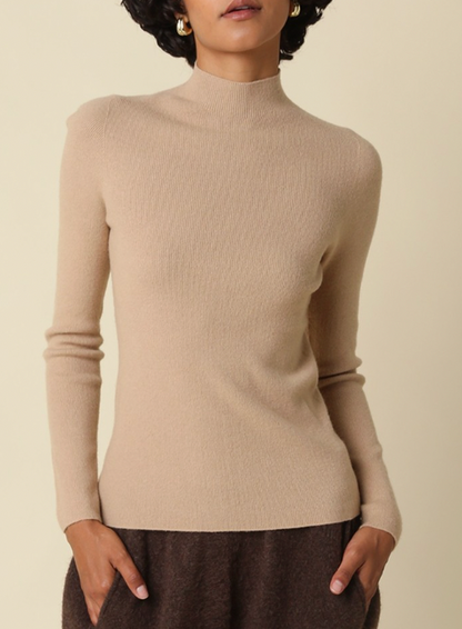 Romy Mock Neck Knit Sweater in Latte