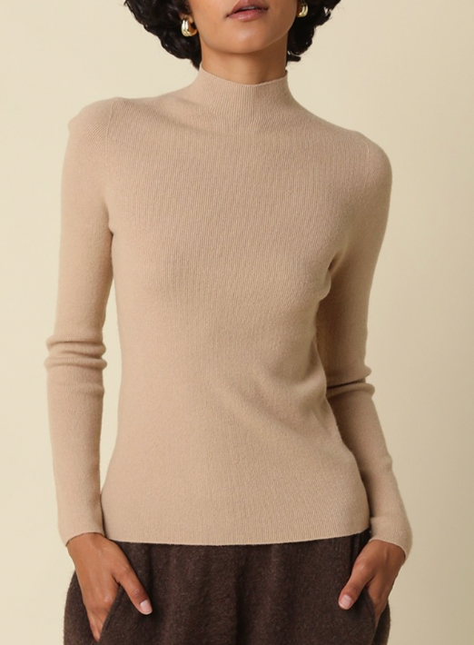 Romy Mock Neck Knit Sweater in Latte
