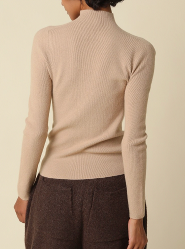 Romy Mock Neck Knit Sweater in Latte