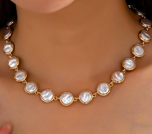 Bezel Pearl Station Necklace