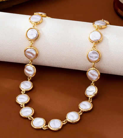 Bezel Pearl Station Necklace