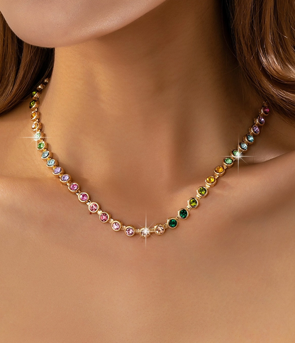 Rainbow Bezel Tennis Necklace