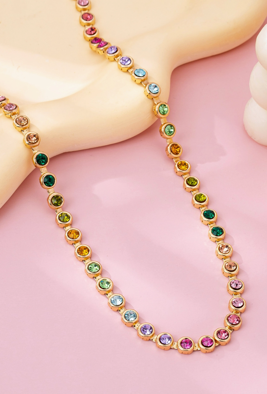 Rainbow Bezel Tennis Necklace