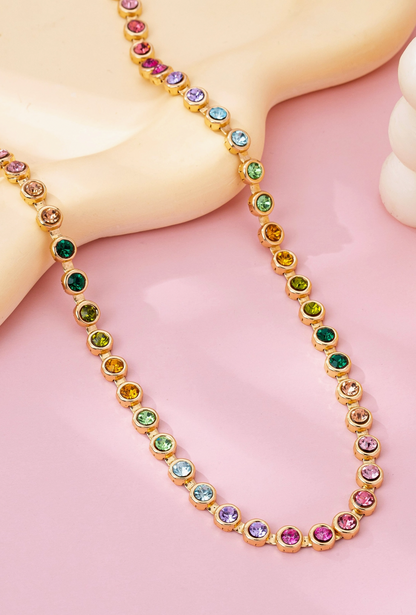Rainbow Bezel Tennis Necklace