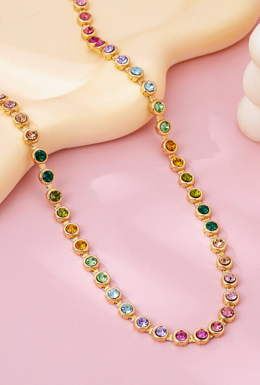 Rainbow Bezel Tennis Necklace
