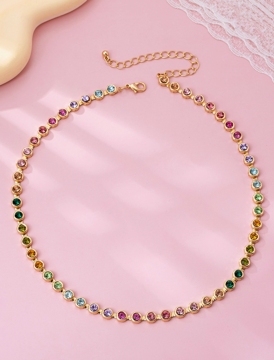 Rainbow Bezel Tennis Necklace