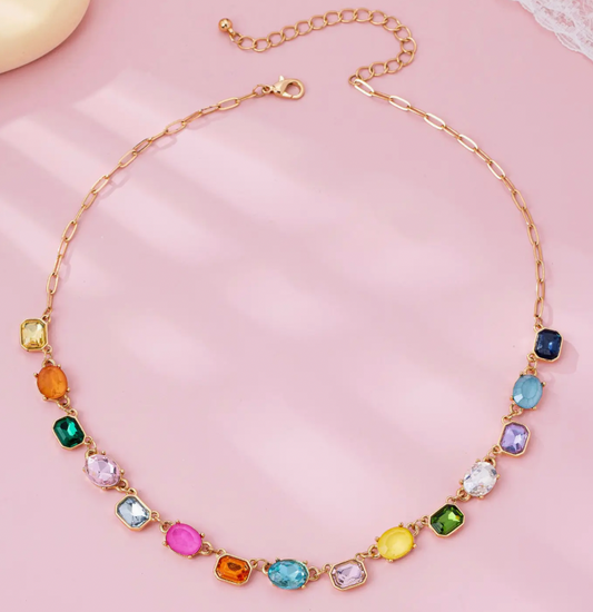 Multicolor Gemstone Link Necklace