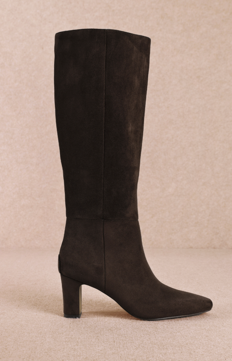 Knee High Suede Boot in Dark Brown