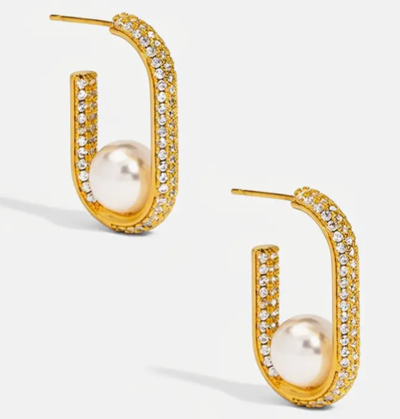 Vioroo Pave U-Shape Pearl Earring