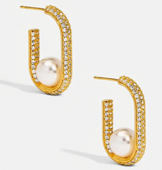 Vioroo Pave U-Shape Pearl Earring