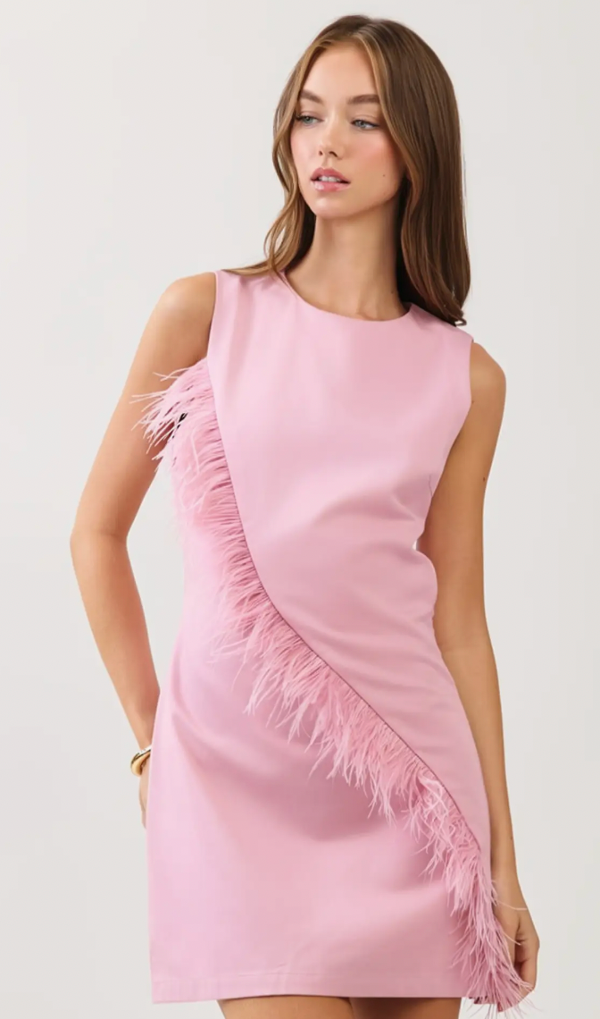 Feather Trim Sleeveless Mini