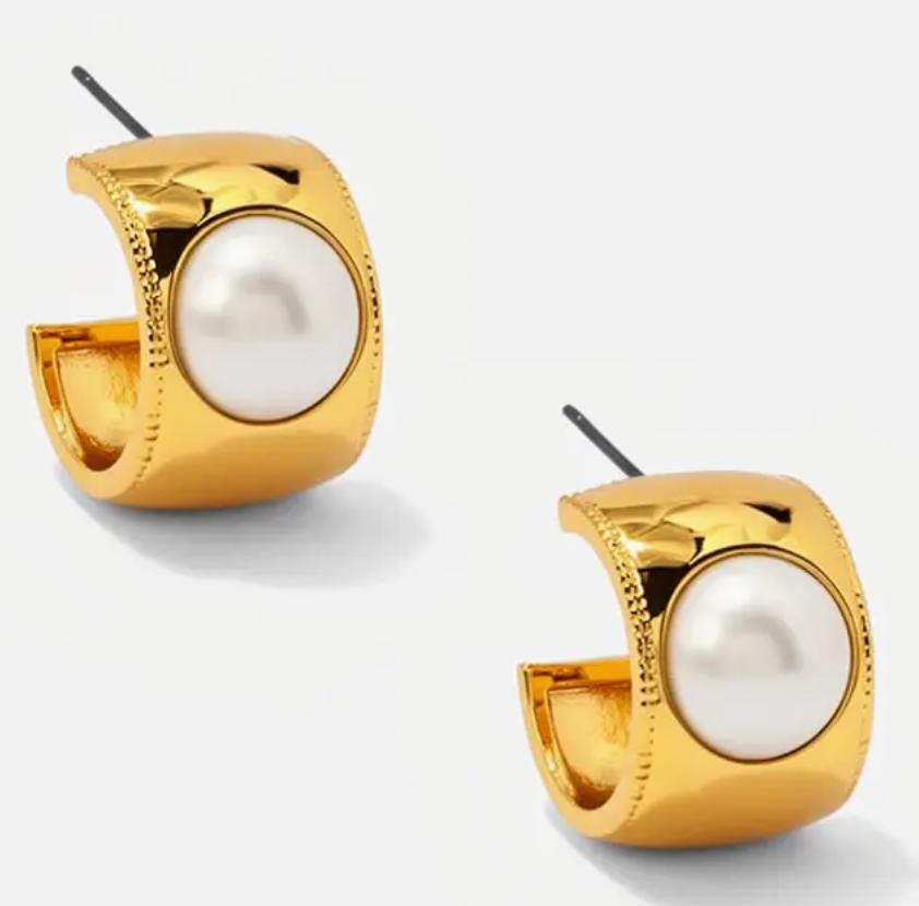 Vioroo Wide Band Pearl Hoop Earring