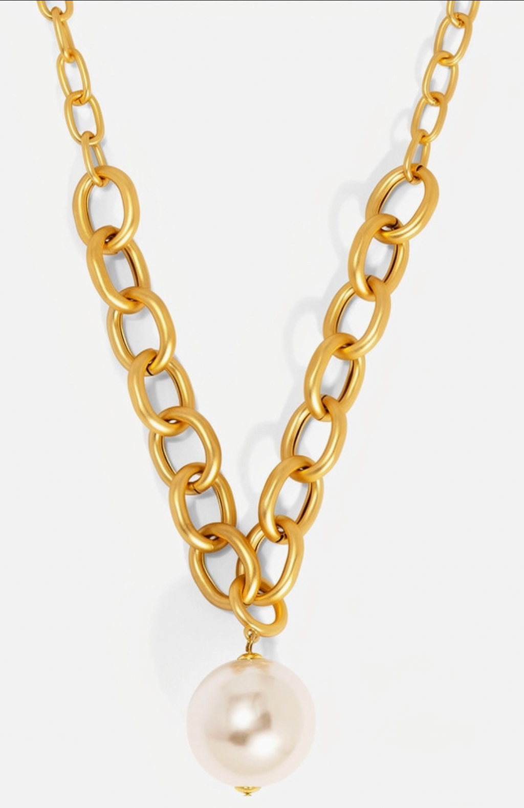 Vioroo Oval Link Pearl Charm Collar Necklace