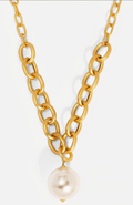 Vioroo Oval Link Pearl Charm Collar Necklace