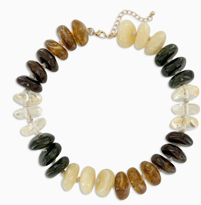 Multicolor Resin Beaded Necklace in Honey Amber Multi