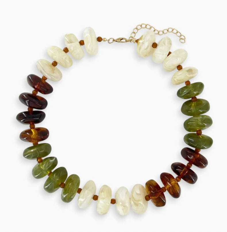 Multicolor Resin Beaded Necklace in White Multi