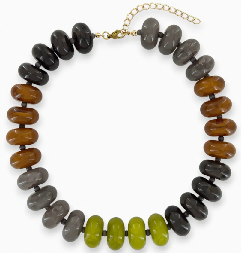 Multicolor Resin Beaded Necklace in Ash Brown Multi