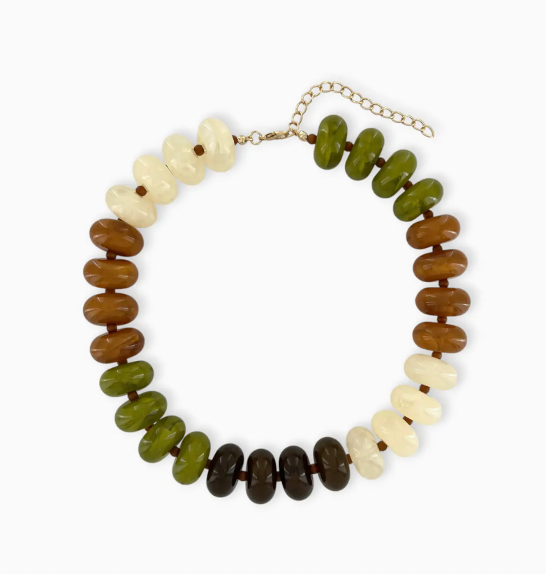 Multicolor Resin Beaded Necklace in Off White Multi