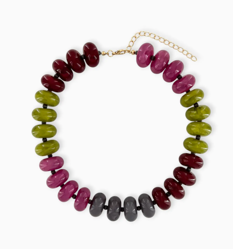 Multicolor Resin Beaded Necklace in Red Multi