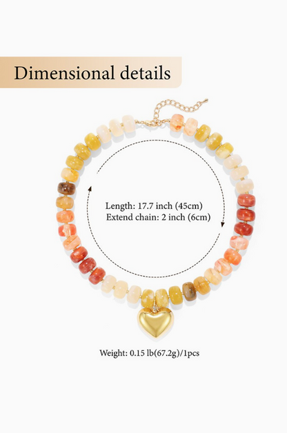 Colorful Beaded Heart Necklace in Orange Multi