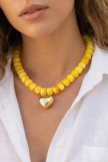 Colorful Beaded Heart Necklace in Yellow