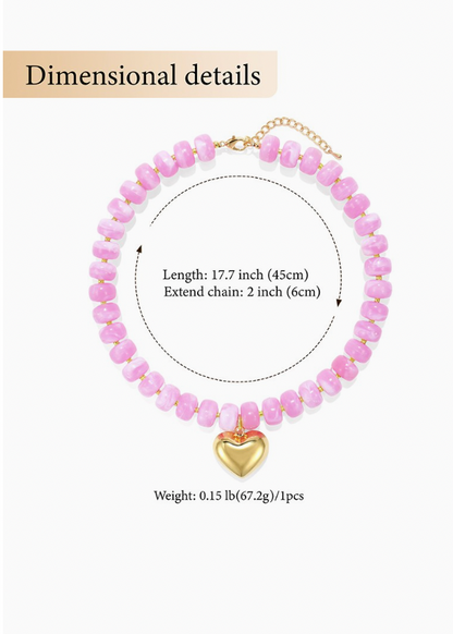 Colorful Beaded Heart Necklace in Pink