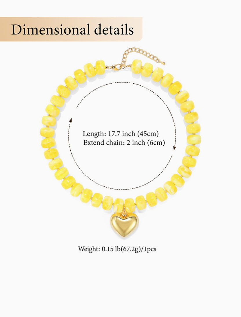 Colorful Beaded Heart Necklace in Yellow