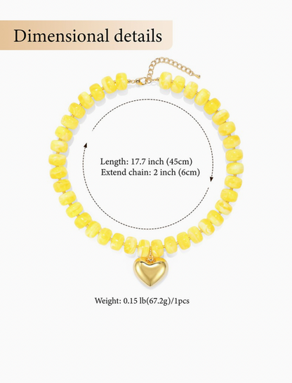 Colorful Beaded Heart Necklace in Yellow