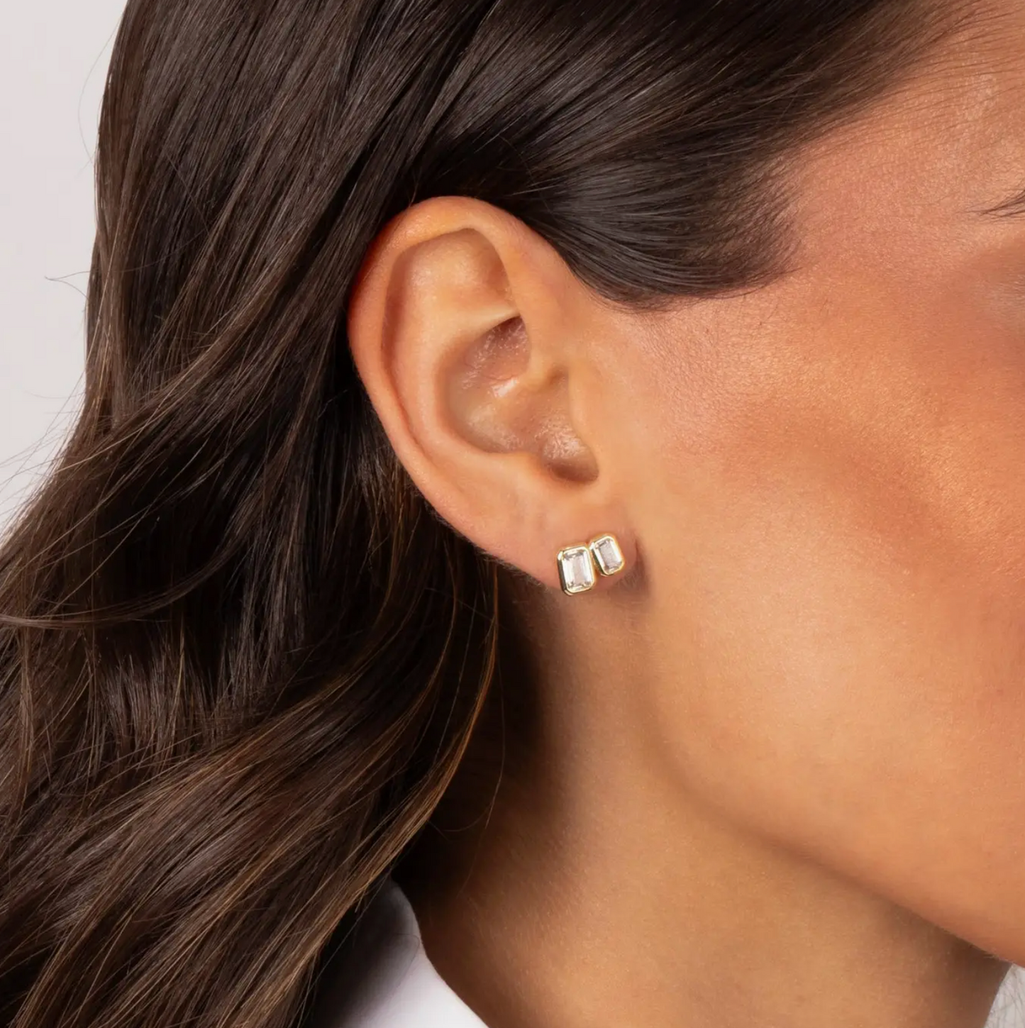 Adina Eden Cz Bezel Double Emerald Stud Earring