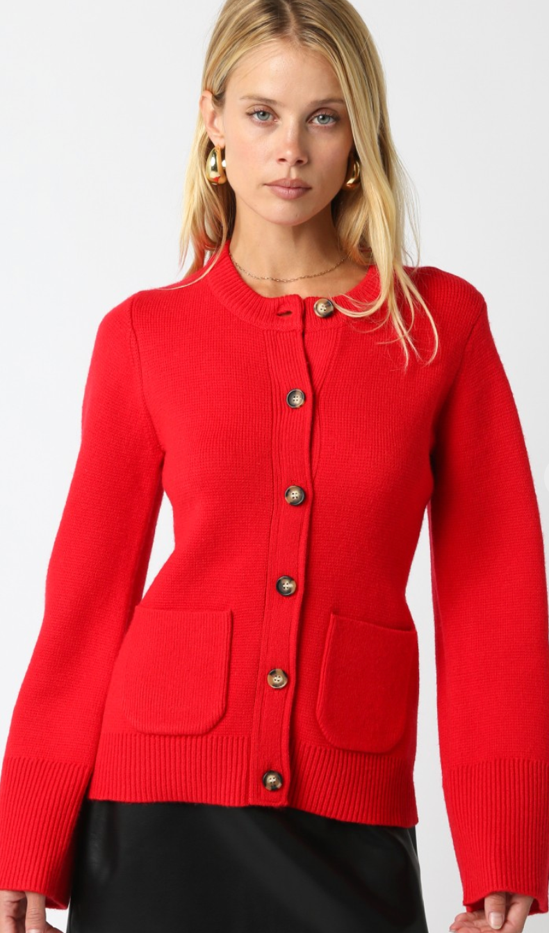 Bailee Knit Button Down in Red