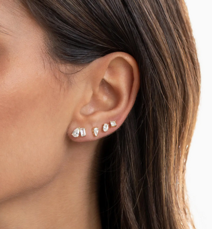 Adina Eden Cz Teardrop x Baguette Stud Earring in Silver