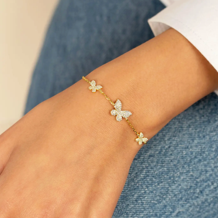 Adina Eden Pavé Triple Butterfly Bracelet
