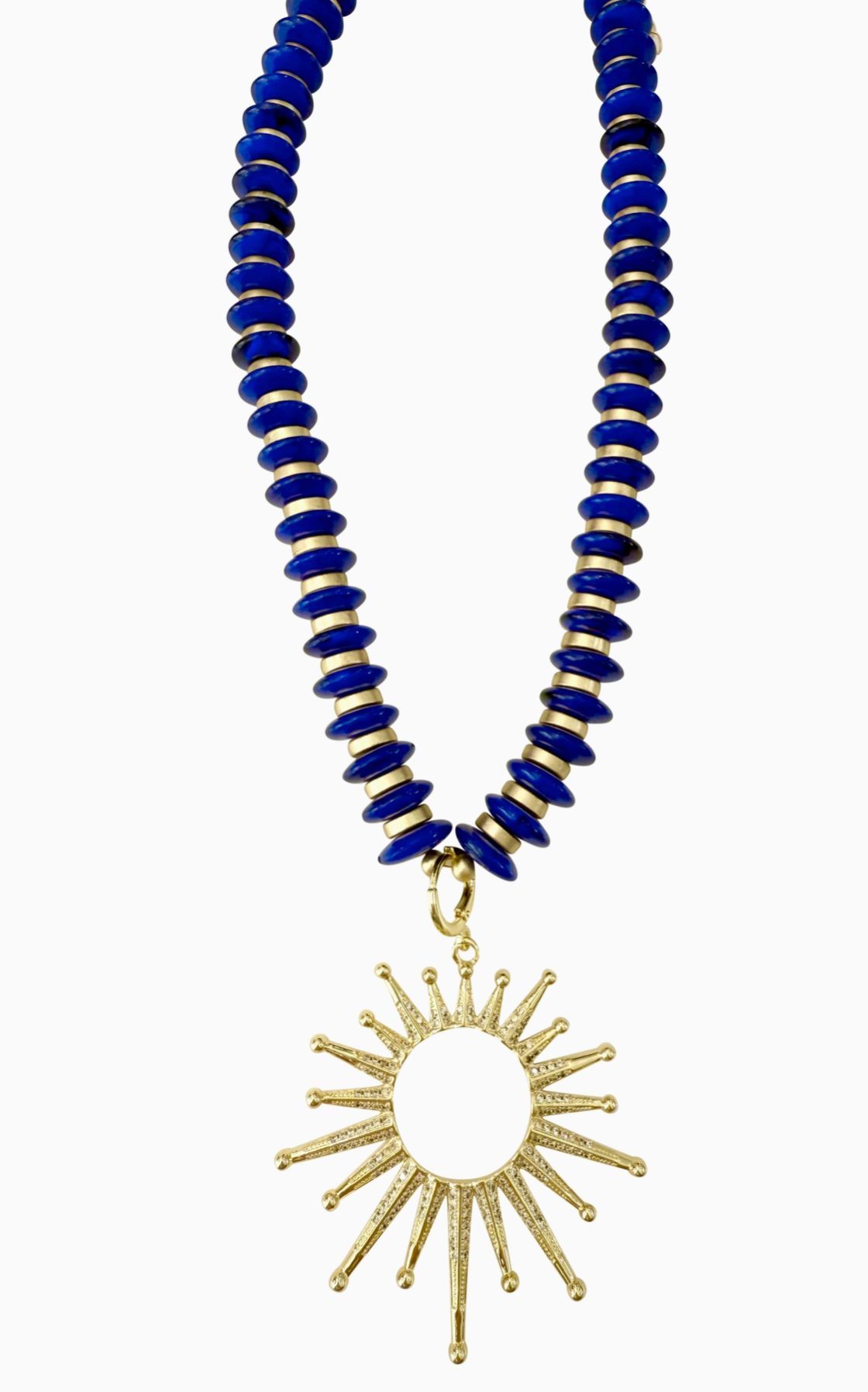 Gemelli Roxie Trinity Blue Beaded Necklace with Open Sun Charm