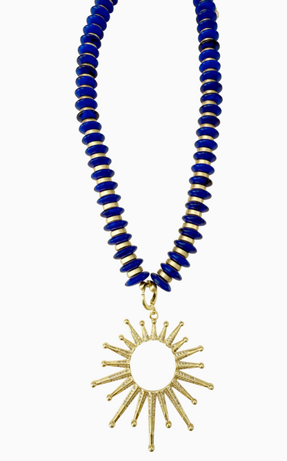 Gemelli Roxie Trinity Blue Beaded Necklace with Open Sun Charm